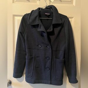 Patagonia Womens Pea Coat Fleece Collared Button Up Double Breasted Navy Small